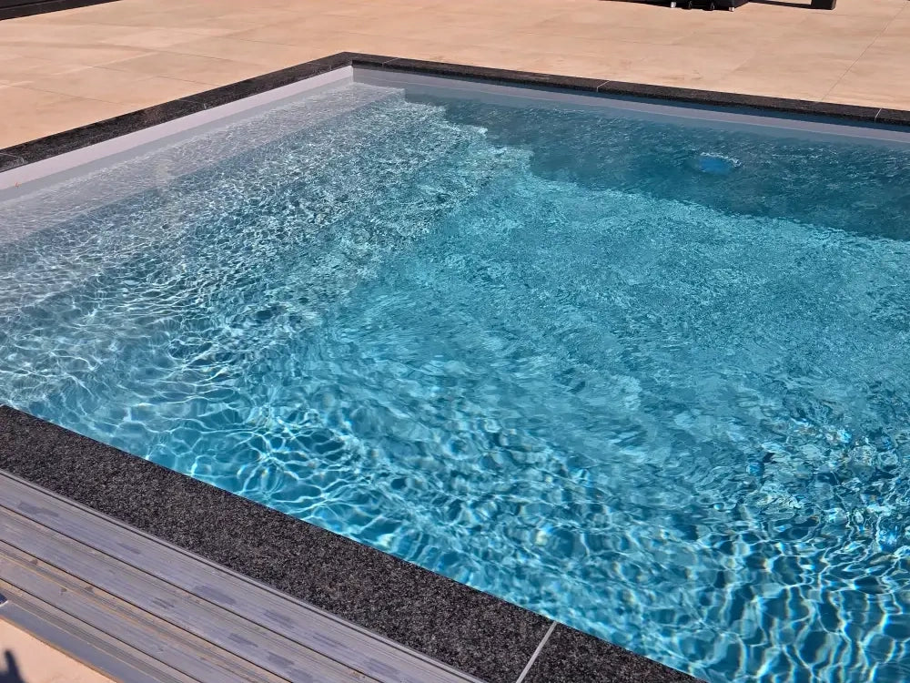 Pooltime Exclusive PP pool, 12 mm – 4 x 8 x 1.5 m, clear blue water, dark tiled edges, buy a pool or pool enclosure